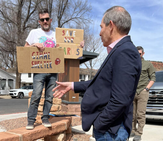 Senator John Curtis Doles Out Whole 59 Seconds to Protesters Like He’s Oprah Handing Out iPads John Curtis kinda speaks to constituents in Kanab Utah.
